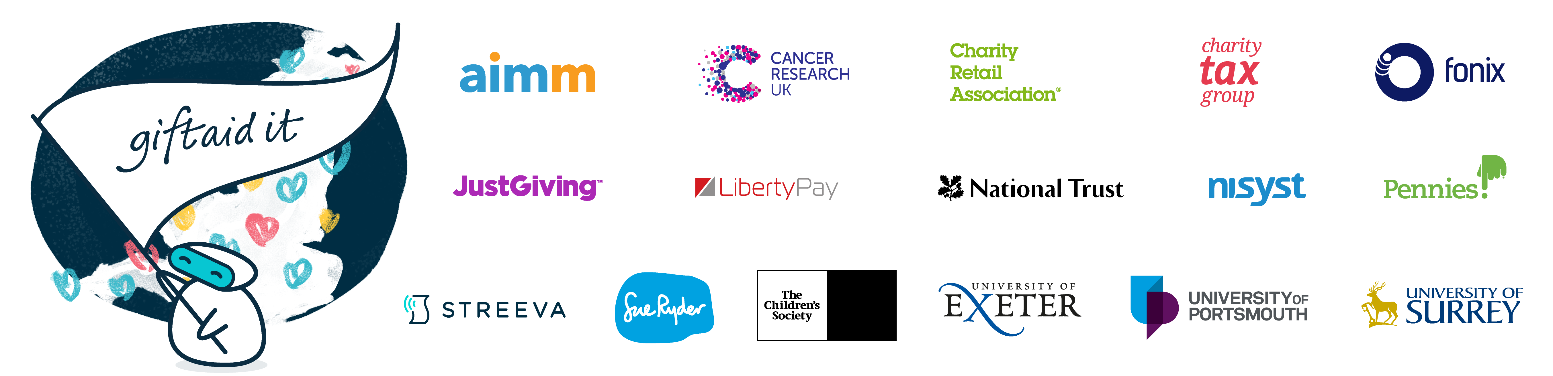 An image of logos showing all those involved with the Future of Gift Aid project