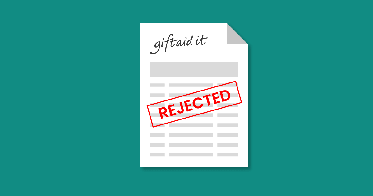 illustration of gift aid claim with the word rejected stamped in red.